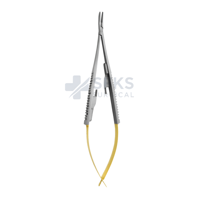 Castroviejo needle holder made of stainless steel, designed for precise control in microsurgical suturing procedures